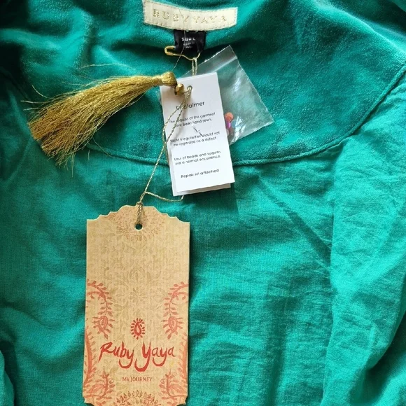 NWT Ruby Yaya Cotton Velvet Beaded Sequin Jacket Teal Boho Glam Large - Picture 9 of 12